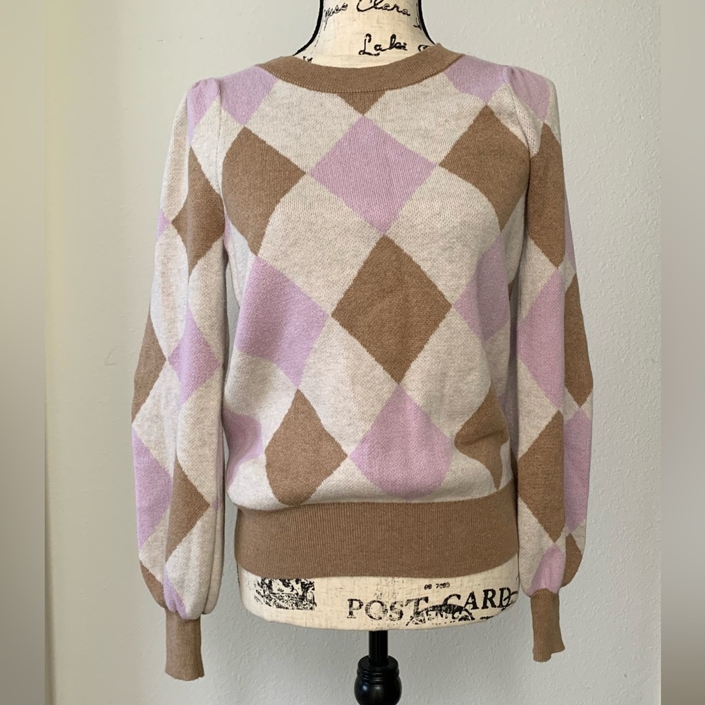 Ann Taylor LOFT Vintage Argyle Patterned Sweater in Brown Pink